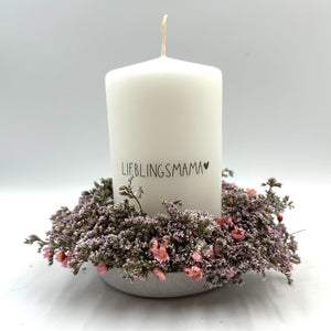 Set Kerze mit Kränzchen „Lieblingsmama“ (getrocknet/lange haltbar)