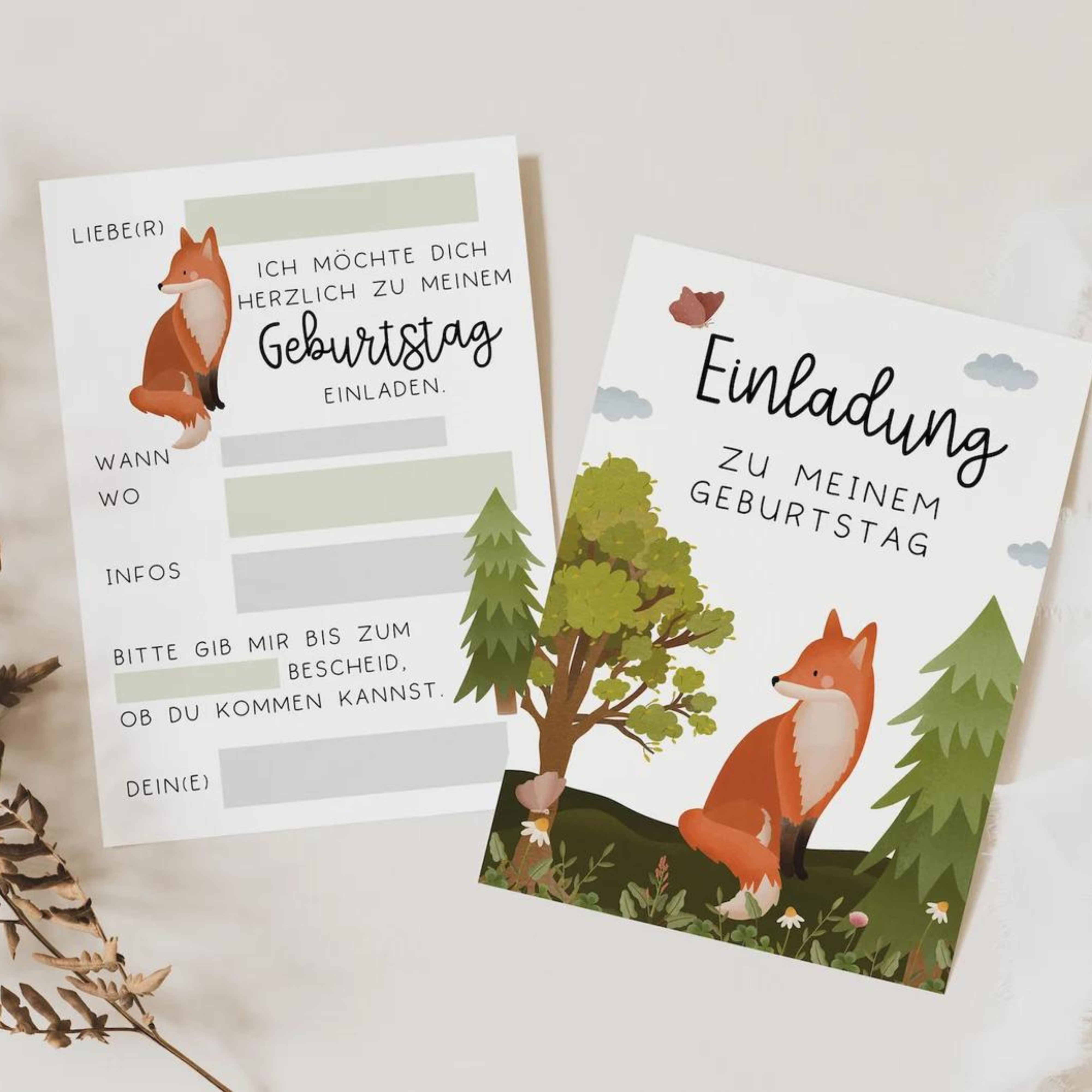 Postkarte - Einladung Fuchs
